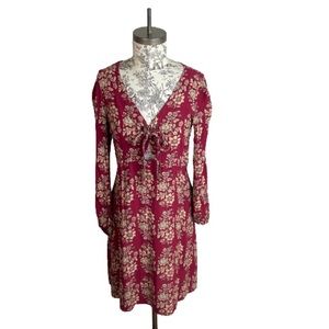 AMERICAN EAGLE Long Sleeve Floral Tie Front Dress Red Size Medium